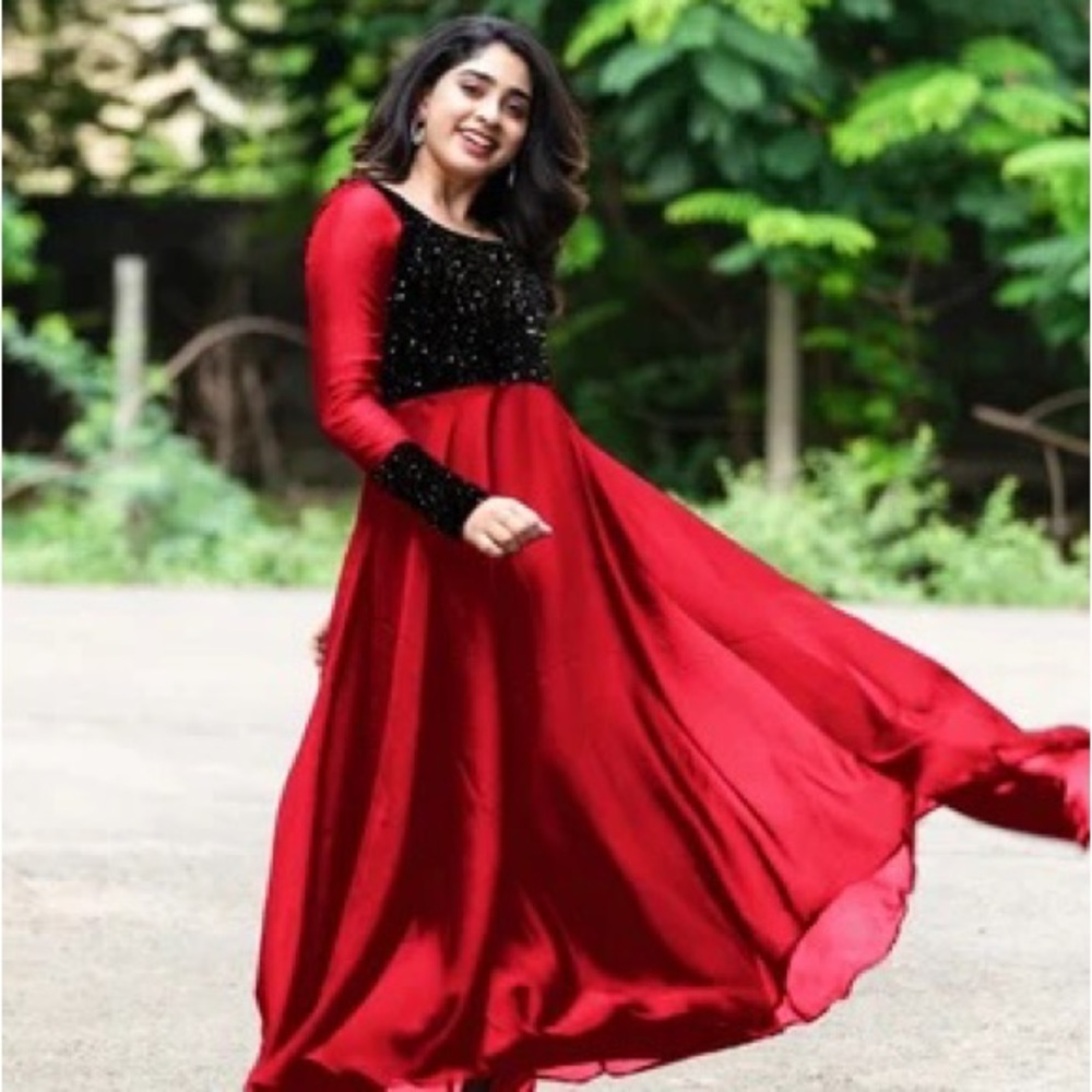 Red and black anarkali dress